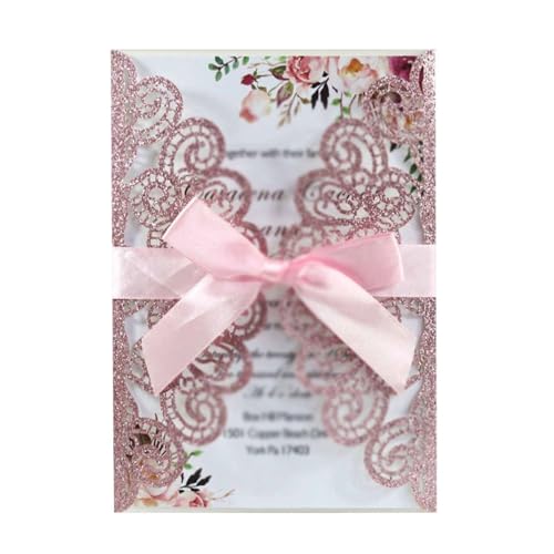 LNQKJXIIA 50 Stück glitzernde, florale Hochzeitseinladungskarten mit Laserschnitt, mit Umschlag, leerem Innenblatt und Band for Einladungen zu Hochzeiten, Verlobungen, Brautpartys Einladungen LNQKJXIIA 50 Stück glitzernde, florale Hochzeitseinladungskarten mit Laserschnitt, mit Umschlag, leerem Innenblatt und Band for Einladungen zu Hochzeiten, Verlobungen, Brautpartys Einladungen von LNQKJXIIA