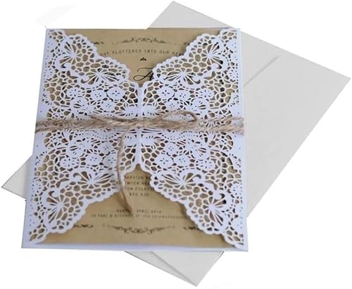 LNQKJXIIA 50 Stück lasergeschnittene Hochzeitseinladungen, leere personalisierte Karte, Einladungskarten for Hochzeitsfeier, Brautparty, Verlobung, Geburtstag Einladungen(Blanc) von LNQKJXIIA