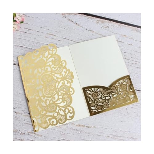 LNQKJXIIA 50er-Pack lasergeschnittene Hochzeitseinladungen, Partyeinladungen, Einladungskarten for Hochzeitsfeiern, Brautpartys, Verlobungen, Geburtstagseinladungen Einladungen(Gold) von LNQKJXIIA