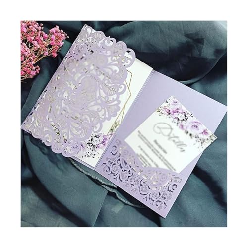 LNQKJXIIA 50er-Pack lasergeschnittene Hochzeitseinladungen, Partyeinladungen, Einladungskarten for Hochzeitsfeiern, Brautpartys, Verlobungen, Geburtstagseinladungen Einladungen(Purple) von LNQKJXIIA