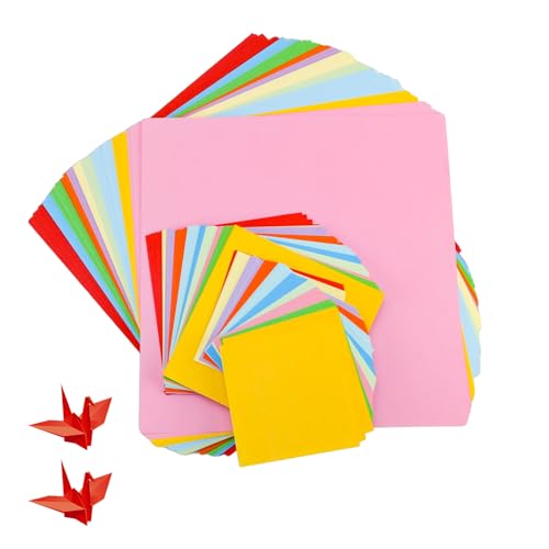 LNSYSNS Faltpapier, 300 Blatt Buntes Papier, Origami Papier 10 Farben, 20 x 20 cm und 10 x 10 cm und 7 x 7 cm Origami Papier Weihnachten, für DIY-Schul-Kunsthandwerksprojekte von LNSYSNS