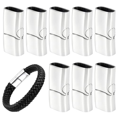LNSYSNS Magnetverschluss Armband, 8 Stück Armband Verschluss Silber, Rectangle Magnetverschlüsse für Armbänder, Schnalle Bohrung 12 x 6 mm, Zinklegierung Lederarmband Verschluss, für Armkette von LNSYSNS