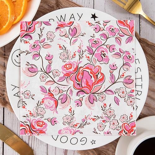 Servietten Abstrakte Rosa Blume Servietten Hochzeit Geburtstag Kindergeburtstag Cocktailservietten Geburtstagsservietten Party Napkins Disposable Weich Papierservietten Tischdeko Pack of 5(33x33cm) von LNXSESN