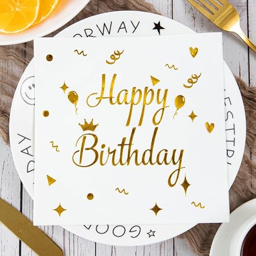 Servietten Ballon Goldenes Dreieck Servietten Hochzeit Geburtstag Kindergeburtstag Cocktailservietten Geburtstagsservietten Party Napkins Disposable Papierservietten Tischdeko Pack of 20(33x33cm) von LNXSESN