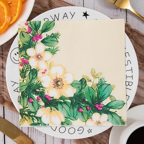 Servietten Beige Gras Grün Servietten Hochzeit Geburtstag Kindergeburtstag Cocktailservietten Geburtstagsservietten Party Napkins Disposable Weich Papierservietten Tischdeko Pack of 20(33x33cm) von LNXSESN
