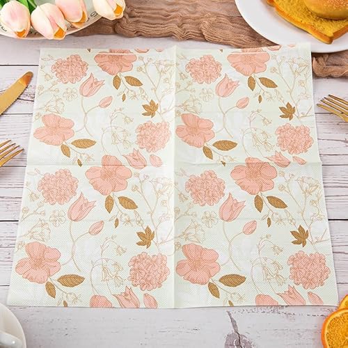 Servietten Beige Rosa Blume Servietten Hochzeit Geburtstag Kindergeburtstag Cocktailservietten Geburtstagsservietten Party Napkins Disposable Weich Papierservietten Tischdeko Pack of 15(33x33cm) von LNXSESN