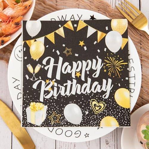 Servietten Black Star Gold Servietten Hochzeit Geburtstag Kindergeburtstag Cocktailservietten Geburtstagsservietten Party Napkins Disposable Weich Papierservietten Tischdeko Pack of 5(33x33cm) von LNXSESN