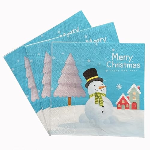 Servietten Blau Weihnachten Druck Servietten Hochzeit Geburtstag Kindergeburtstag Cocktailservietten Geburtstagsservietten Party Napkins Disposable Weich Papierservietten Tischdeko Pack of 5(33x33cm) von LNXSESN