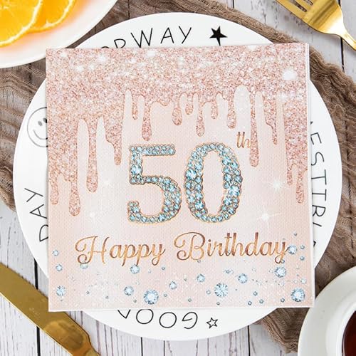 Servietten Blaues Roségold Servietten Hochzeit Geburtstag Kindergeburtstag Cocktailservietten Geburtstagsservietten Party Napkins Disposable Papierservietten Tischdeko Pack of 15(33x33cm) von LNXSESN