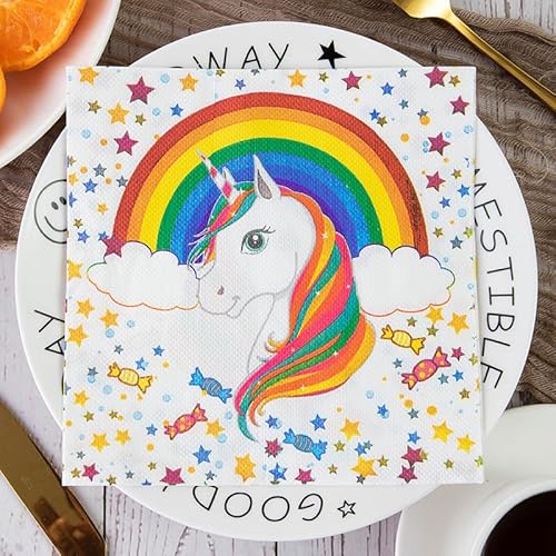 Servietten Cartoon Einhorn Servietten Hochzeit Geburtstag Kindergeburtstag Cocktailservietten Geburtstagsservietten Party Napkins Disposable Weich Papierservietten Tischdeko Pack of 20(33x33cm) von LNXSESN
