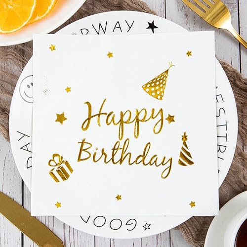 Servietten Cartoon Gold Weiß Servietten Hochzeit Geburtstag Kindergeburtstag Cocktailservietten Geburtstagsservietten Party Napkins Disposable Papierservietten Tischdeko Pack of 5(33x33cm) von LNXSESN