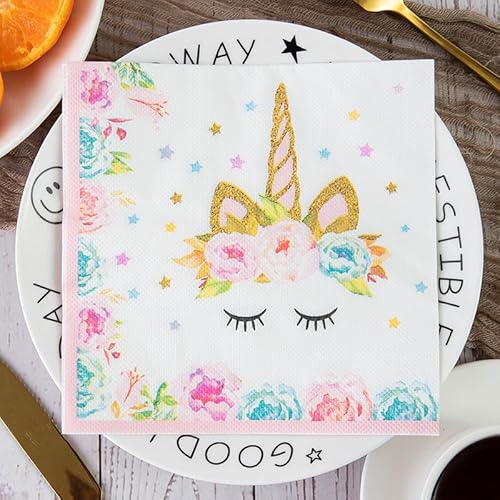Servietten Einhorn Pfingstrose Stern Servietten Hochzeit Geburtstag Kindergeburtstag Cocktailservietten Geburtstagsservietten Party Napkins Disposable Papierservietten TischdekoPack of 30(33x33cm) von LNXSESN