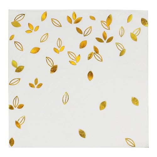 Servietten Elegante Goldene Blätter Servietten Hochzeit Geburtstag Kindergeburtstag Cocktailservietten Geburtstagsservietten Party Napkins Disposable Weich Papierservietten Tischdeko Pack of 15(33x33) von LNXSESN
