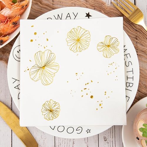 Servietten Elegante Goldene Blume Servietten Hochzeit Geburtstag Kindergeburtstag Cocktailservietten Geburtstagsservietten Party Napkins Disposable Papierservietten TischdekoPack of 20(33x33cm) von LNXSESN