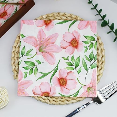 Servietten Elegante Rosa Blumen Servietten Hochzeit Geburtstag Kindergeburtstag Cocktailservietten Geburtstagsservietten Party Napkins Disposable Weich Papierservietten Tischdeko Pack of 5(33x33cm) von LNXSESN