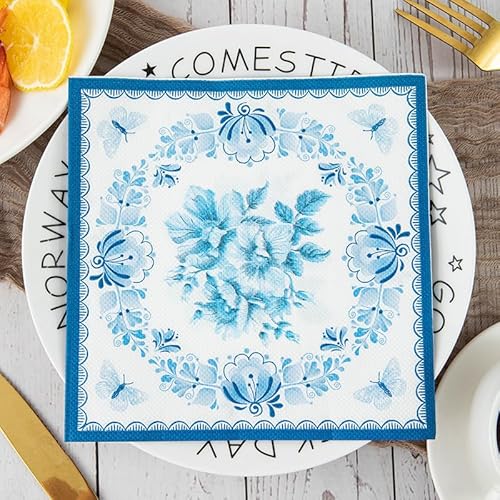 Servietten Eleganter Blauer Schmetterling Servietten Hochzeit Geburtstag Kindergeburtstag Cocktailservietten Geburtstagsservietten Party Napkins Disposable Papierservietten TischdekoPack of 5(33x33cm) von LNXSESN