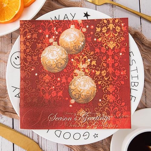 Servietten Elegantes Gold Rot Servietten Hochzeit Geburtstag Kindergeburtstag Cocktailservietten Geburtstagsservietten Party Napkins Disposable Weich Papierservietten Tischdeko Pack of 5(33x33cm) von LNXSESN