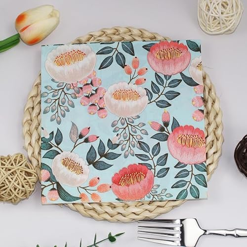 Servietten Gelbe Blume Blau Servietten Hochzeit Geburtstag Kindergeburtstag Cocktailservietten Geburtstagsservietten Party Napkins Disposable Weich Papierservietten Tischdeko Pack of 10(33x33cm) von LNXSESN
