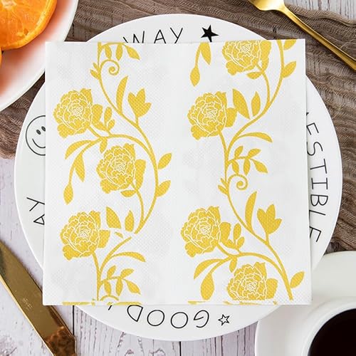 Servietten Gelbe Blume Weiß Servietten Hochzeit Geburtstag Kindergeburtstag Cocktailservietten Geburtstagsservietten Party Napkins Disposable Papierservietten Tischdeko Pack of 30(33x33cm) von LNXSESN