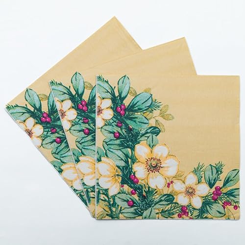Servietten Gelbgrüne Blätter Servietten Hochzeit Geburtstag Kindergeburtstag Cocktailservietten Geburtstagsservietten Party Napkins Disposable Weich Papierservietten Tischdeko Pack of 5(33x33cm) von LNXSESN