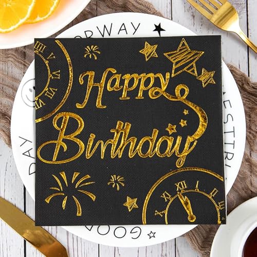 Servietten Gold Schwarz Servietten Hochzeit Geburtstag Kindergeburtstag Cocktailservietten Geburtstagsservietten Party Napkins Disposable Papierservietten Tischdeko Pack of 20(33x33cm) von LNXSESN