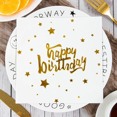 Servietten Golden Geburtstag Stern Servietten Hochzeit Geburtstag Kindergeburtstag Cocktailservietten Geburtstagsservietten Party Napkins Disposable Papierservietten Tischdeko Pack of 15(33x33cm) von LNXSESN