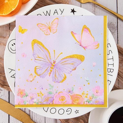 Servietten Golden Purple Insect Servietten Hochzeit Geburtstag Kindergeburtstag Cocktailservietten Geburtstagsservietten Party Napkins Disposable Weich Papierservietten Tischdeko Pack of 20(33x33cm) von LNXSESN