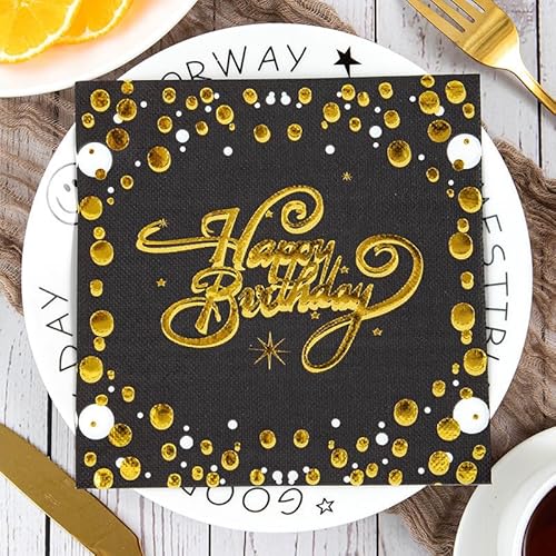 Servietten Golden White Black Servietten Hochzeit Geburtstag Kindergeburtstag Cocktailservietten Geburtstagsservietten Party Napkins Disposable Weich Papierservietten Tischdeko Pack of 15(33x33cm) von LNXSESN