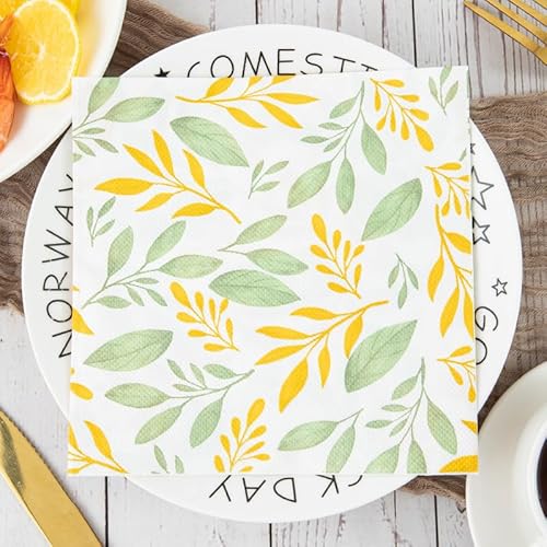 Servietten Goldene Grüne Blätter Servietten Hochzeit Geburtstag Kindergeburtstag Cocktailservietten Geburtstagsservietten Party Napkins Disposable Papierservietten Tischdeko Pack of 30(33x33cm) von LNXSESN