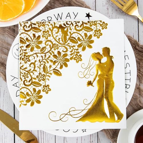 Servietten Goldene Paarblumen Servietten Hochzeit Geburtstag Kindergeburtstag Cocktailservietten Geburtstagsservietten Party Napkins Disposable Papierservietten Tischdeko Pack of 15(33x33cm) von LNXSESN