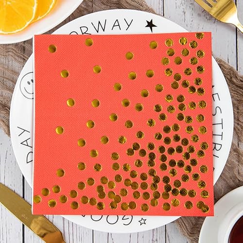 Servietten Goldener Kreis Rot Servietten Hochzeit Geburtstag Kindergeburtstag Cocktailservietten Geburtstagsservietten Party Napkins Disposable Papierservietten Tischdeko Pack of 10(33x33cm) von LNXSESN