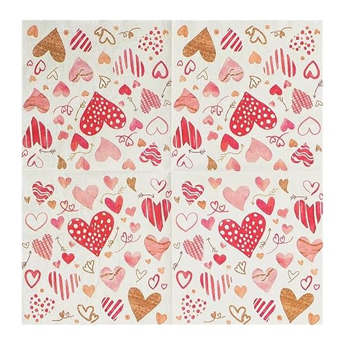 Servietten Goldenes Herz Rot Servietten Hochzeit Geburtstag Kindergeburtstag Cocktailservietten Geburtstagsservietten Party Napkins Disposable Papierservietten Tischdeko Pack of 10(33x33cm) von LNXSESN