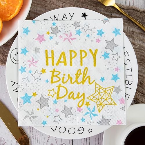 Servietten Grau Blau Gold Servietten Hochzeit Geburtstag Kindergeburtstag Cocktailservietten Geburtstagsservietten Party Napkins Disposable Papierservietten Tischdeko Pack of 20(33x33cm) von LNXSESN