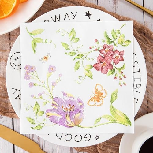 Servietten Insekt Grün Lila Servietten Hochzeit Geburtstag Kindergeburtstag Cocktailservietten Geburtstagsservietten Party Napkins Disposable Weich Papierservietten Tischdeko Pack of 30(33x33cm) von LNXSESN