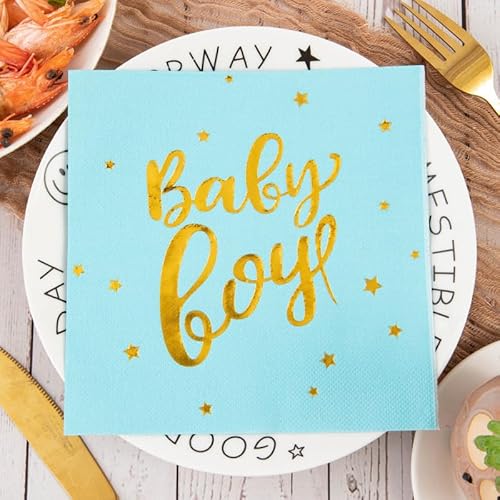 Servietten Junge Blauer Stern Servietten Hochzeit Geburtstag Kindergeburtstag Cocktailservietten Geburtstagsservietten Party Napkins Disposable Papierservietten Tischdeko Pack of 15(33x33cm) von LNXSESN