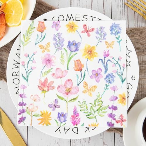 Servietten Lila Blume Insekt Servietten Hochzeit Geburtstag Kindergeburtstag Cocktailservietten Geburtstagsservietten Party Napkins Disposable Weich Papierservietten Tischdeko Pack of 5(33x33cm) von LNXSESN