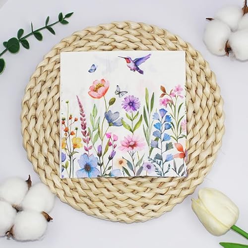 Servietten Lila Gras Grün Servietten Hochzeit Geburtstag Kindergeburtstag Cocktailservietten Geburtstagsservietten Party Napkins Disposable Papierservietten Tischdeko Pack of 10(33x33cm) von LNXSESN