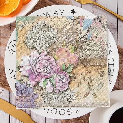 Servietten Lila Rosa Braun Servietten Hochzeit Geburtstag Kindergeburtstag Cocktailservietten Geburtstagsservietten Party Napkins Disposable Weich Papierservietten Tischdeko Pack of 5(33x33cm) von LNXSESN