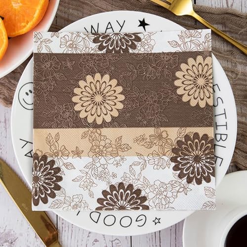 Servietten Mandala Braun Weiß Servietten Hochzeit Geburtstag Kindergeburtstag Cocktailservietten Geburtstagsservietten Party Napkins Disposable Papierservietten Tischdeko Pack of 5(33x33cm) von LNXSESN