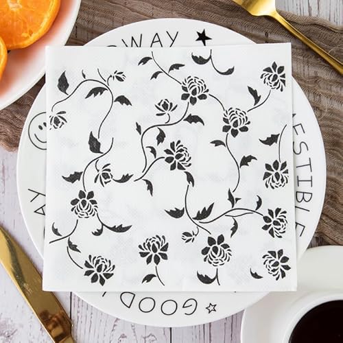 Servietten Minimalismus Schwarze Blume Servietten Hochzeit Geburtstag Kindergeburtstag Cocktailservietten Geburtstagsservietten Party Napkins Disposable Papierservietten Tischdeko Pack of 15(33x33cm) von LNXSESN