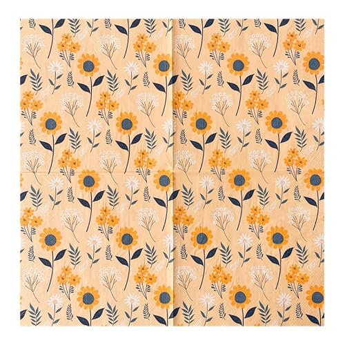 Servietten Orange Blume Blau Servietten Hochzeit Geburtstag Kindergeburtstag Cocktailservietten Geburtstagsservietten Party Napkins Disposable Papierservietten Tischdeko Pack of 20(33x33cm) von LNXSESN