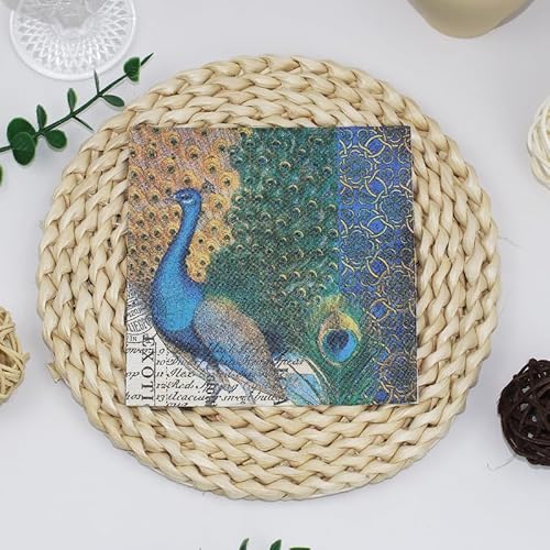 Servietten Pfaue Blau Grün Servietten Hochzeit Geburtstag Kindergeburtstag Cocktailservietten Geburtstagsservietten Party Napkins Disposable Papierservietten Tischdeko Pack of 20(33x33cm) von LNXSESN