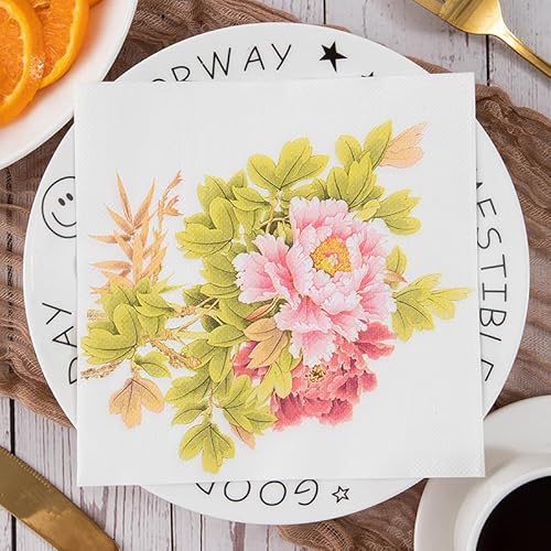 Servietten Pfingstrose Grün Weiß Servietten Hochzeit Geburtstag Kindergeburtstag Cocktailservietten Geburtstagsservietten Party Napkins Disposable Papierservietten Tischdeko Pack of 5(33x33cm) von LNXSESN