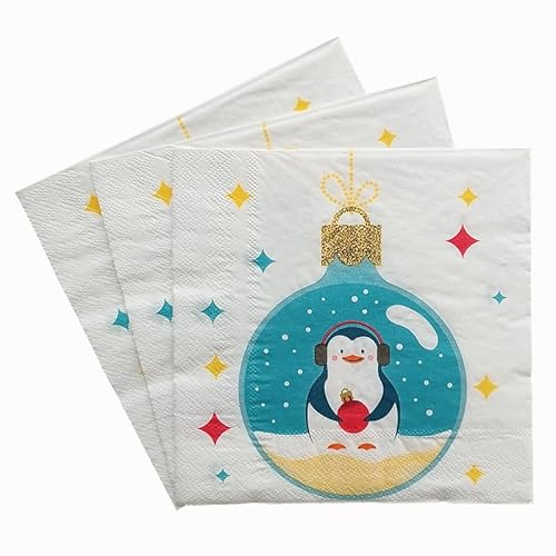 Servietten Pinguin Blue Gold Servietten Hochzeit Geburtstag Kindergeburtstag Cocktailservietten Geburtstagsservietten Party Napkins Disposable Weich Papierservietten Tischdeko Pack of 5(33x33cm) von LNXSESN