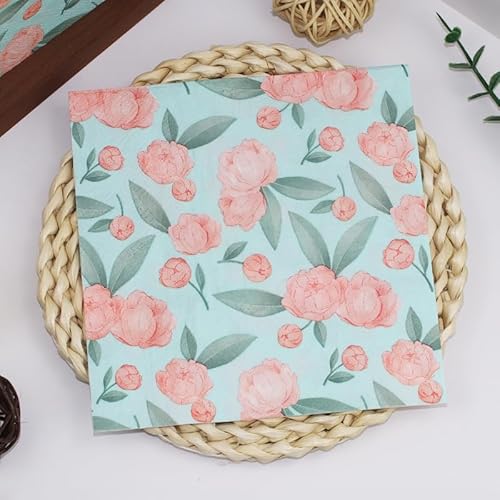 Servietten Pink Peony Blau Servietten Hochzeit Geburtstag Kindergeburtstag Cocktailservietten Geburtstagsservietten Party Napkins Disposable Weich Papierservietten Tischdeko Pack of 5(33x33cm) von LNXSESN