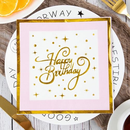 Servietten Pink Star Gold Servietten Hochzeit Geburtstag Kindergeburtstag Cocktailservietten Geburtstagsservietten Party Napkins Disposable Papierservietten Tischdeko Pack of 15(33x33cm) von LNXSESN
