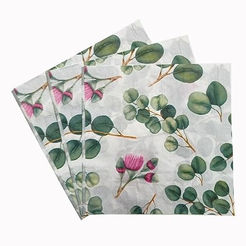 Servietten Rosa Blätter Grün Servietten Hochzeit Geburtstag Kindergeburtstag Cocktailservietten Geburtstagsservietten Party Napkins Disposable Weich Papierservietten Tischdeko Pack of 10(33x33cm) von LNXSESN