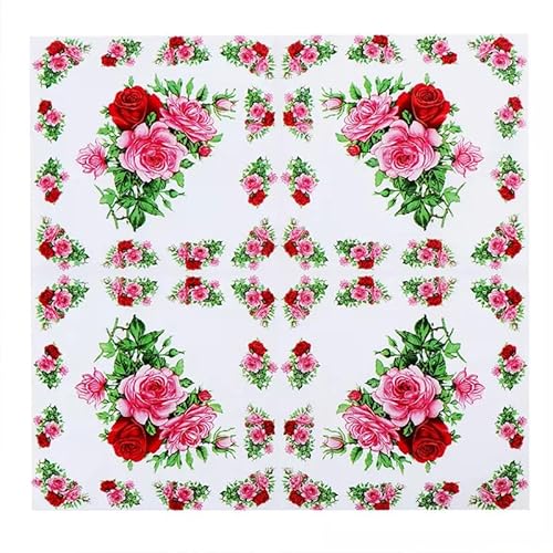 Servietten Rose Grün Weiß Servietten Hochzeit Geburtstag Kindergeburtstag Cocktailservietten Geburtstagsservietten Party Napkins Disposable Papierservietten Tischdeko Pack of 20(33x33cm) von LNXSESN