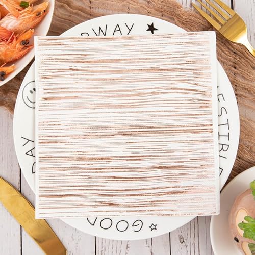 Servietten Roségold Streifen Servietten Hochzeit Geburtstag Kindergeburtstag Cocktailservietten Geburtstagsservietten Party Napkins Disposable Papierservietten Tischdeko Pack of 10(33x33cm) von LNXSESN