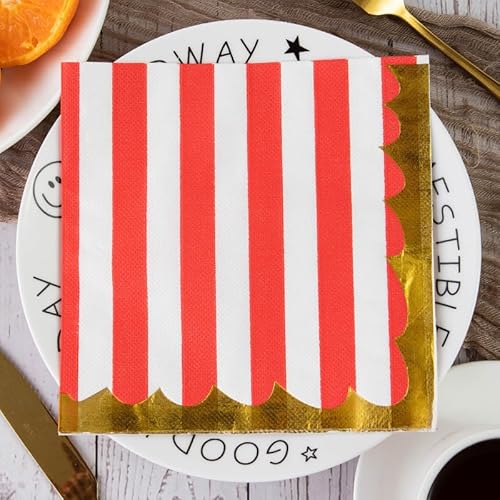 Servietten Rot Gestreift Weiß Servietten Hochzeit Geburtstag Kindergeburtstag Cocktailservietten Geburtstagsservietten Party Napkins Disposable Weich Papierservietten Tischdeko Pack of 10(33x33cm) von LNXSESN
